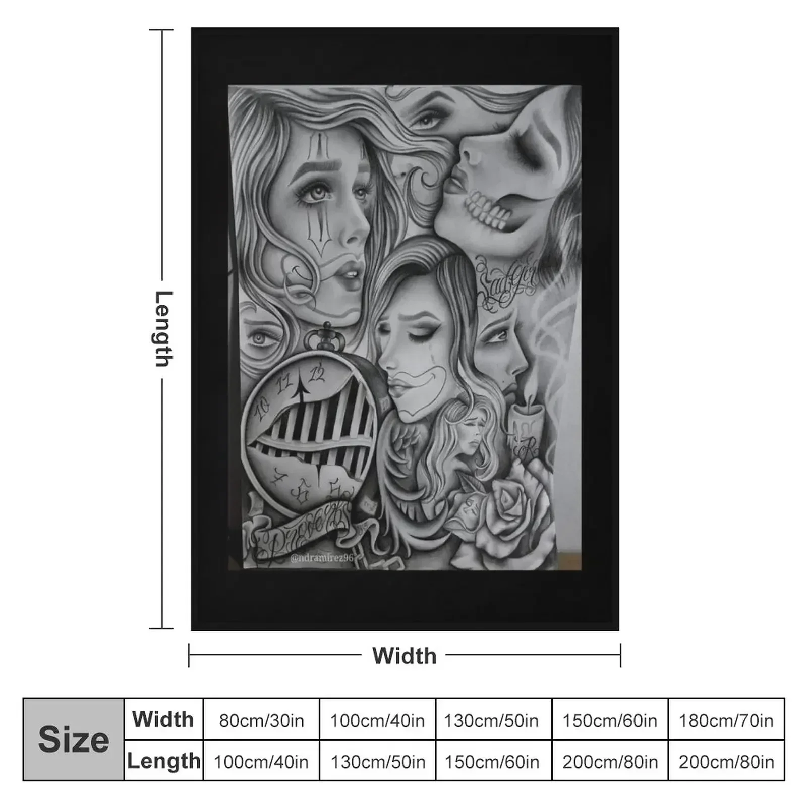 Sad eyes chola clown , Chicano art , black and grey art Throw Blanket Bed linens for sofa Blankets