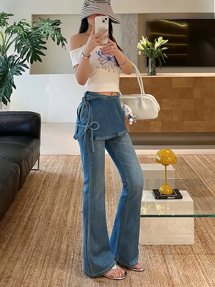 

Женские джинсы-клеш с высокой талией, весна 2026, новые, синие, эластичные, из хлопка стрейч, в стиле ретро