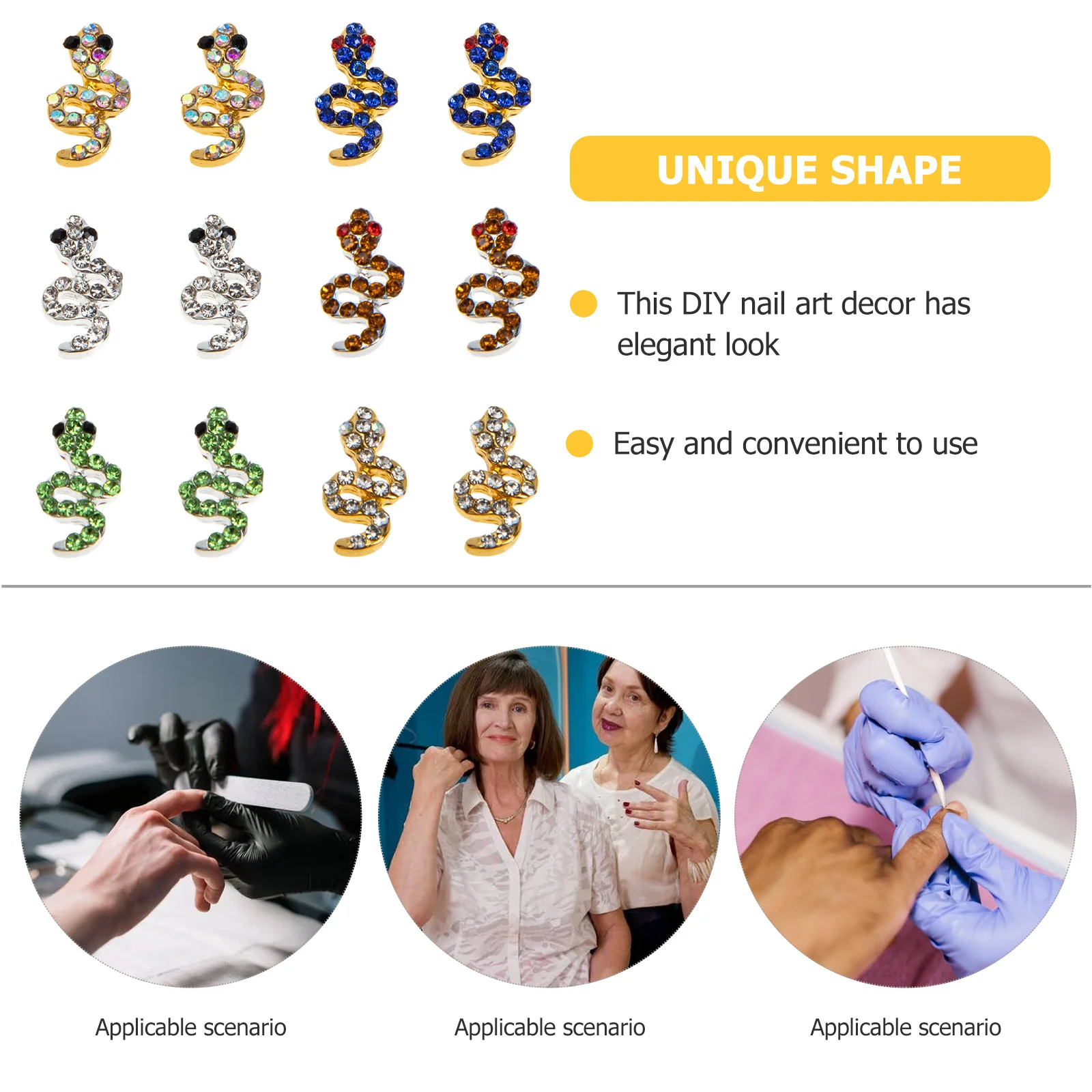 

12Pcs Nail Rhinestones DIY Nail Art Snake Gems 3D Charms Natural Artificial Nails Manicure Decor Rhinestones for Nails