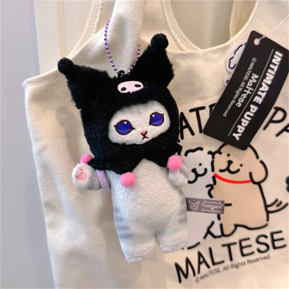 Kawaii Sanrio Plush Keychain Pendant Cartoon Mofusand Shark Cat Cross-Dressing Hello Kitty Kuromi doll stuff Backpack Decor Toys