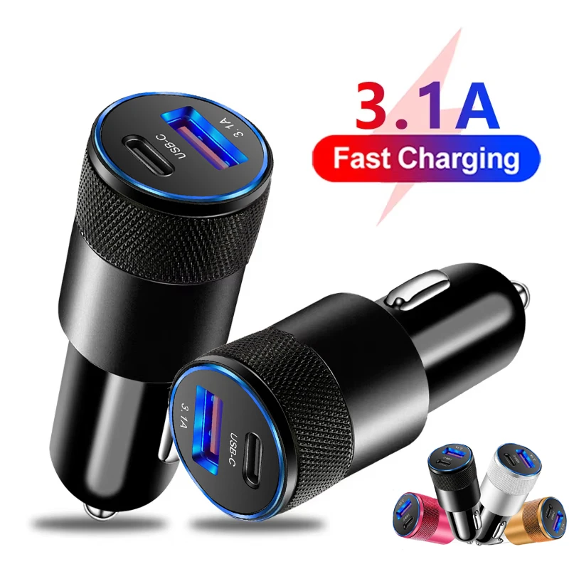 USB Car Charger Type C Fast Charging Phone Adapter For Samsung Xiaomi Realme Phone Charger Car Adapter Socket Cigarette Lighter