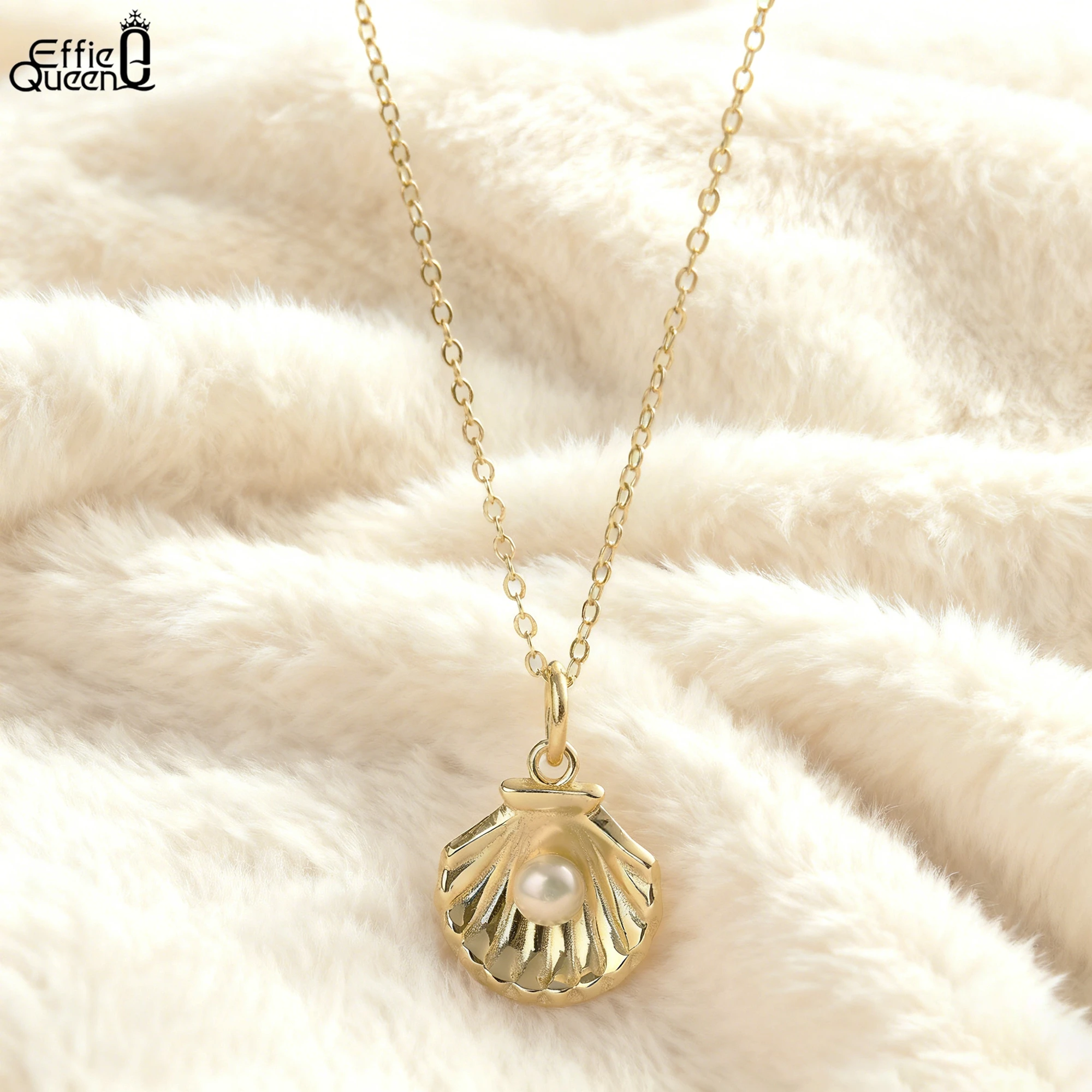 

EFFIE QUEEN Летнее ожерелье с подвеской в виде морской ракушки, цепочка на ключицу, ожерелье из стерлингового серебра 925 пробы с пресноводным жемчугом, уникальные женские украшения SGPN81