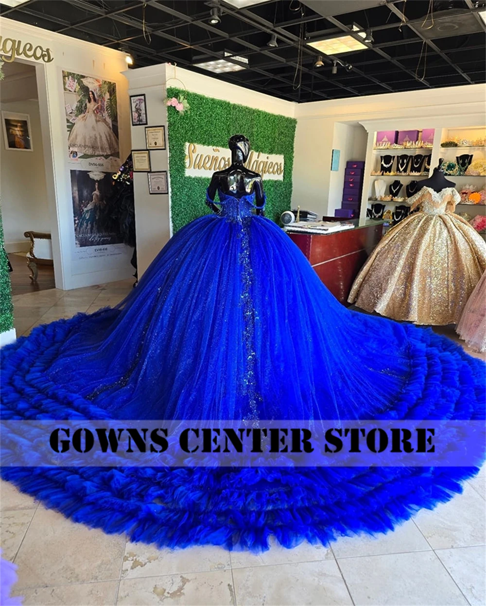 Fancy King Blue Mexican 15 Years Quinceanera Dresses Beaded Lace Appliques Ruched Train Ball Gown Off The Shoulder Wedding Dress