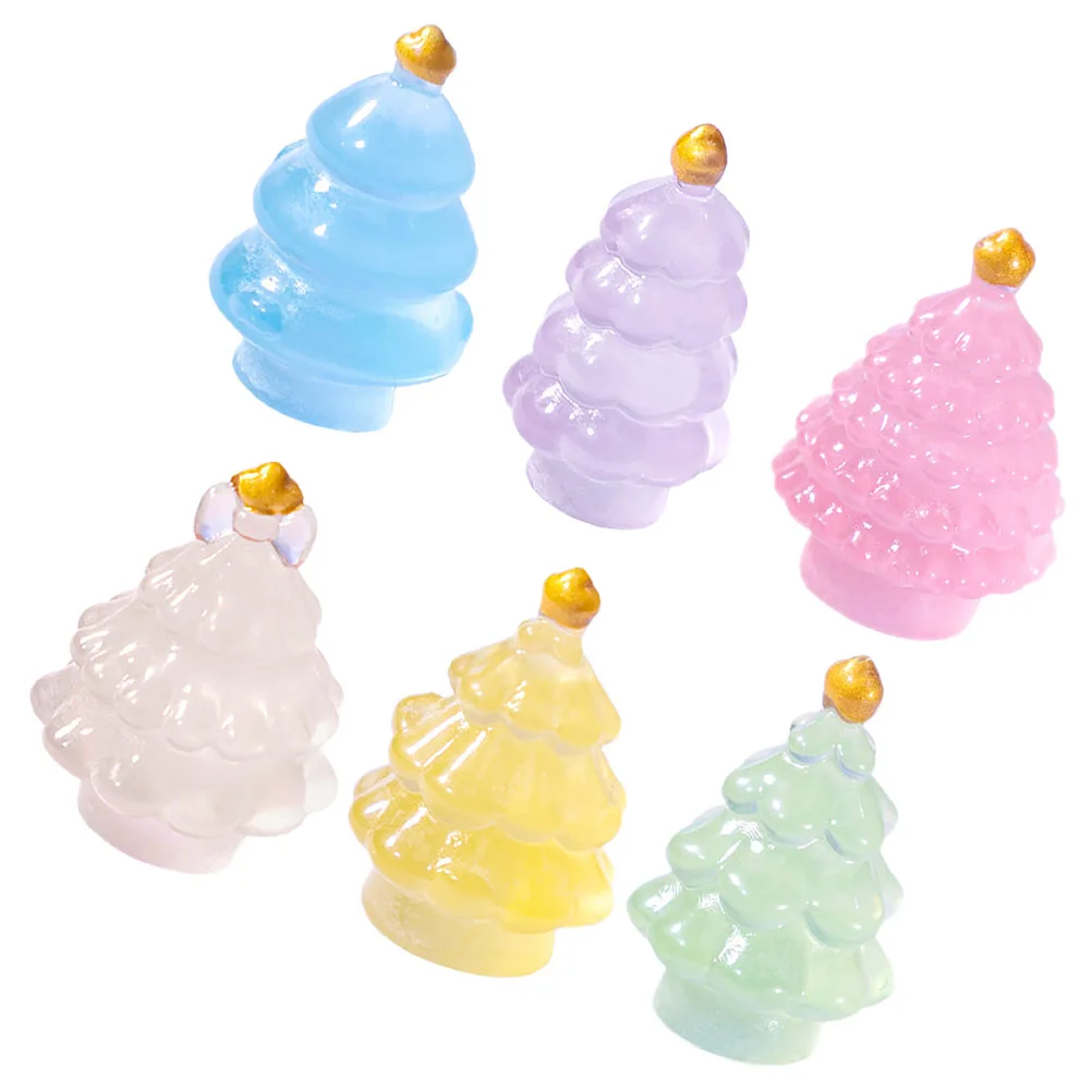 ไฟกลางคืนรูปต้นคริสต์มาสขนาดเล็ก 6 ชิ้น ของตกแต่งจิ๋วสุดน่ารักสำหรับงานประดิษฐ์วันหยุด ฉากหมู่บ้าน สร้างบรรยากาศเทศกาลในห้อง