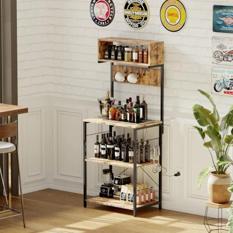 

4-Tier Kitchen Baker Rack Industrial Kitchen Storage Rack with Power Outlet Freestanding Microwave Oven Stand with Shelves and