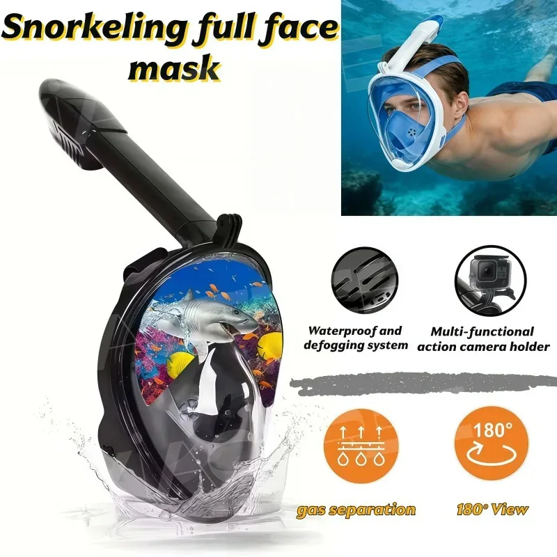 

2026 New Full-face snorkeling mask with removable camera mount (camera not included), anti-fog and leak-proof view
