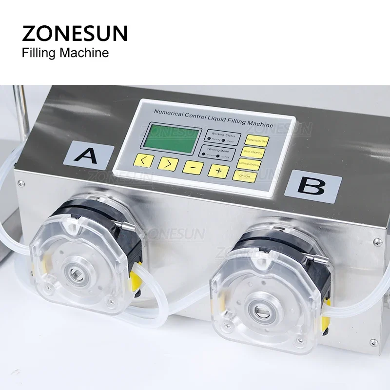 ZONESUN 2 Heads Semi-Automatic Perfume Essential Oil Eye Drops Liquid Bottle Peristaltic Pump Weighing Filling Machine