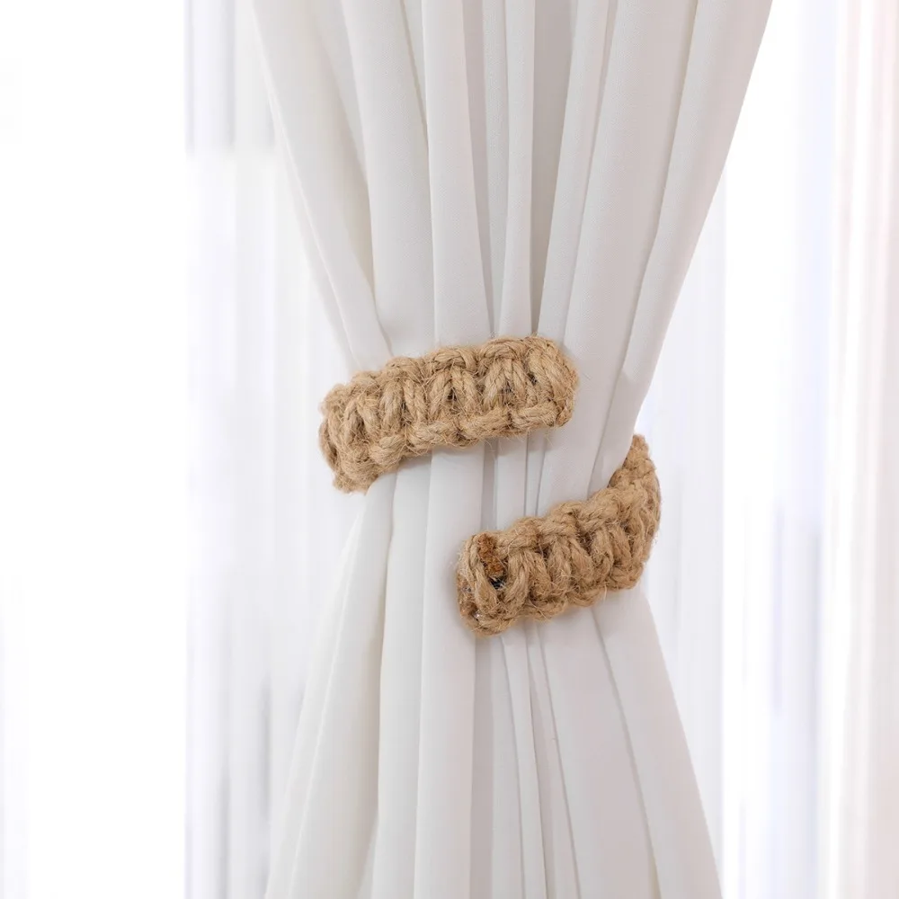 Vintage Hand Woven Hemp Rope Curtain Holdbacks Natural Textured Curtain Tie Straps Living Room Window Ornament