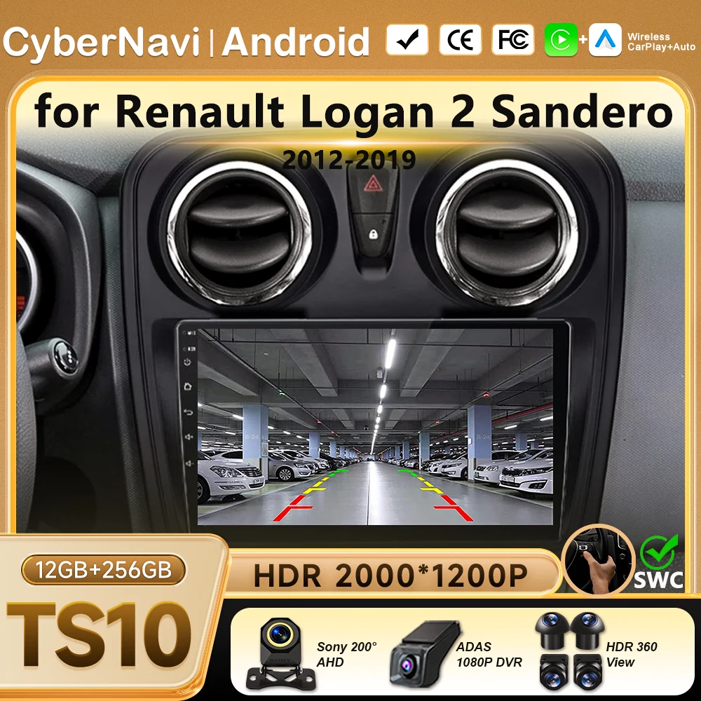 Radio para Auto con CarPlay y Android Auto para Renault Logan 2 Sandero 2012-2019, Navegación GPS, Reproductor Multimedia Estéreo para Auto, Sin 2din, 5G