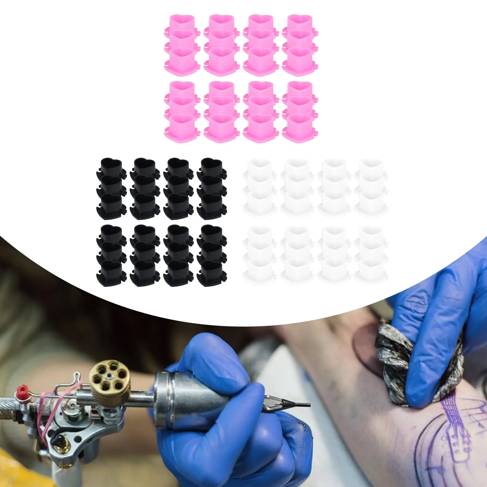 

200Pcs Ink Cups Heart Shaped Spliceable Disposable Multipurpose Professional