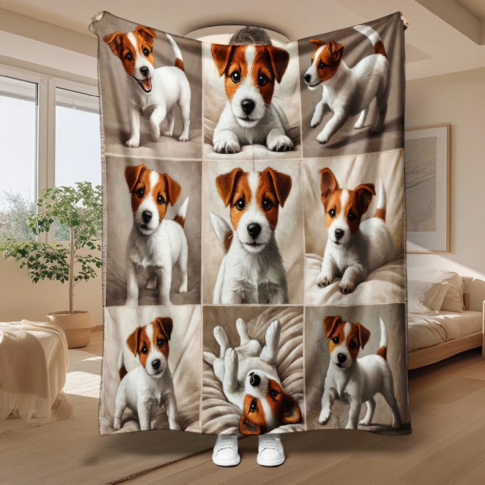 Adorable Jack Russell Puppy Collage, Dog Lover Gift, Soft Fleece Blanket, Cute Pet Photo Print, Cozy Home Decor, Multi-Purpose W