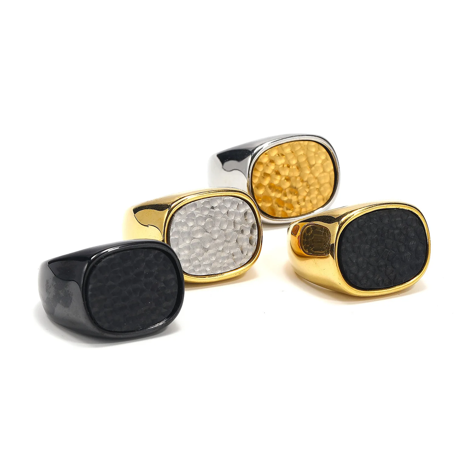 

New fashion personality inlaid corrugated round titanium steel ring tide men punk hip-hop hand jewelry