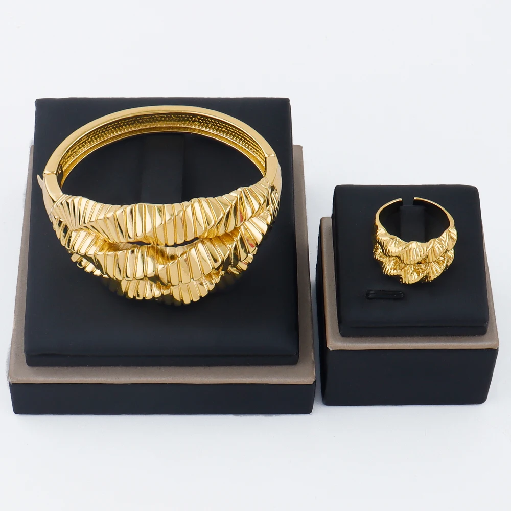 

Дубай позолоченный комплект ювелирных изделий Роскошные браслеты Ювелирные изделия для свадебной вечеринки Женские браслеты с кольцом Подарки на годовщину оптом