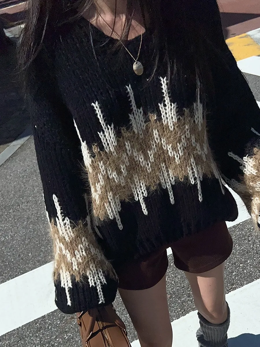 

Loose Knitted Long Sve Color Blo Sweater Sli Casual Slimming Autumn New Arrival Dongda Gate 2025 Spring Faion Ladi...