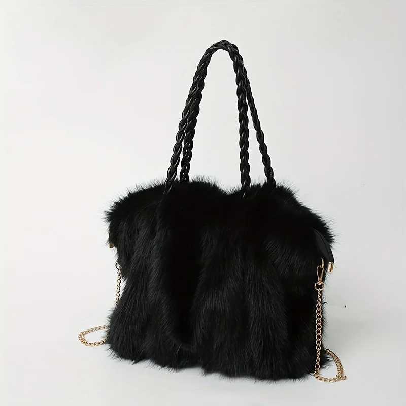 

Luxury Faux Fox Fur Bucket Bag, Elegant Winter Plush Handbag. Perfect Holiday Gift for Christmas & Valentine's Day. Shop Now!