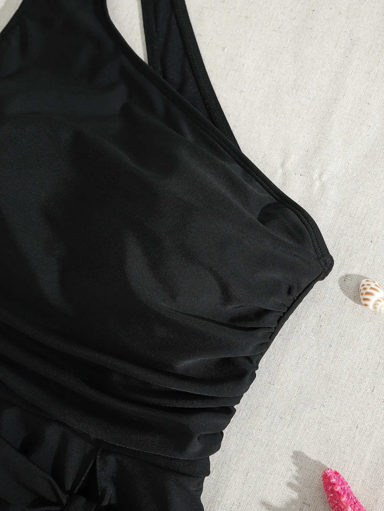 Vintage กระโปรงสีดําชุดว่ายน้ําชุดผู้หญิงเซ็กซี่หนึ่งไหล่ตัด Slim Drawstring ด้านข้าง One Piece ชุดว่ายน้ํา 2025 ชุดว่ายน้ําชายหาด