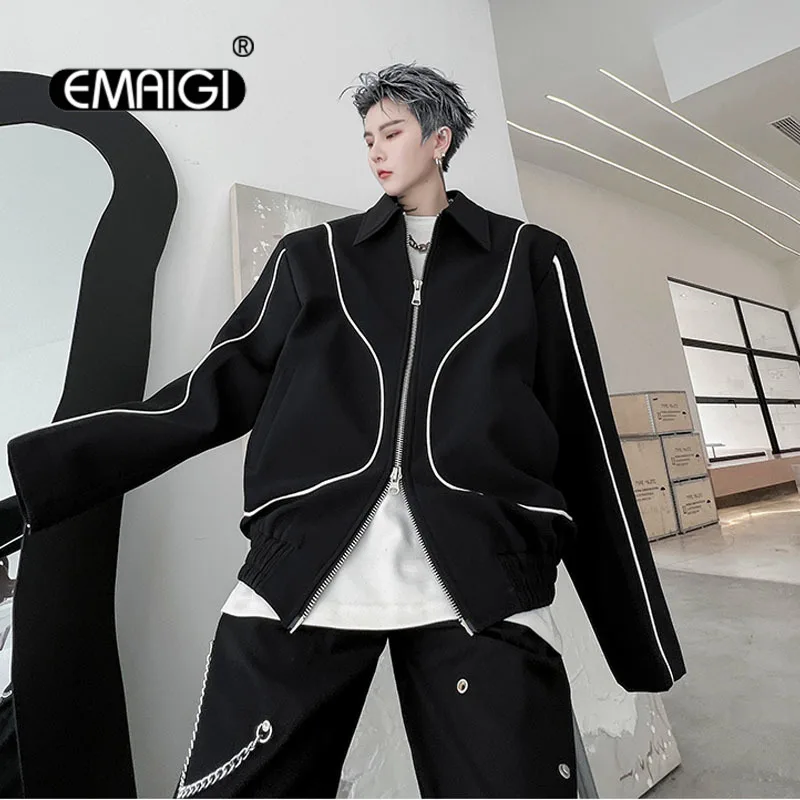 

Men Japan Korean Net Celebrity Streetwear Fashion Double Way Zipper Loose Casual Jacket Male White Edg Vintage Coat Outerwear