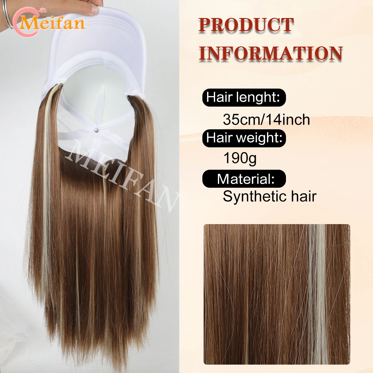 Hat Wigs Synthetic Long Straight Hair White Baseball Hat Wigs For Women Hat Hair Extension Black Brown Blonde Hairpiece Everyday