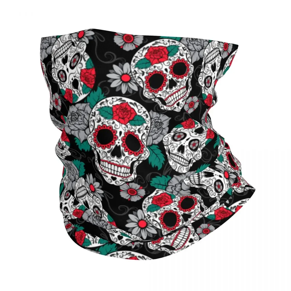 New Mexican Flowers Day Of The Dead Sugar Skull Bandana Neck Gaiter UV Protection Face Scarf Cover Men Women Headband Tube Balac