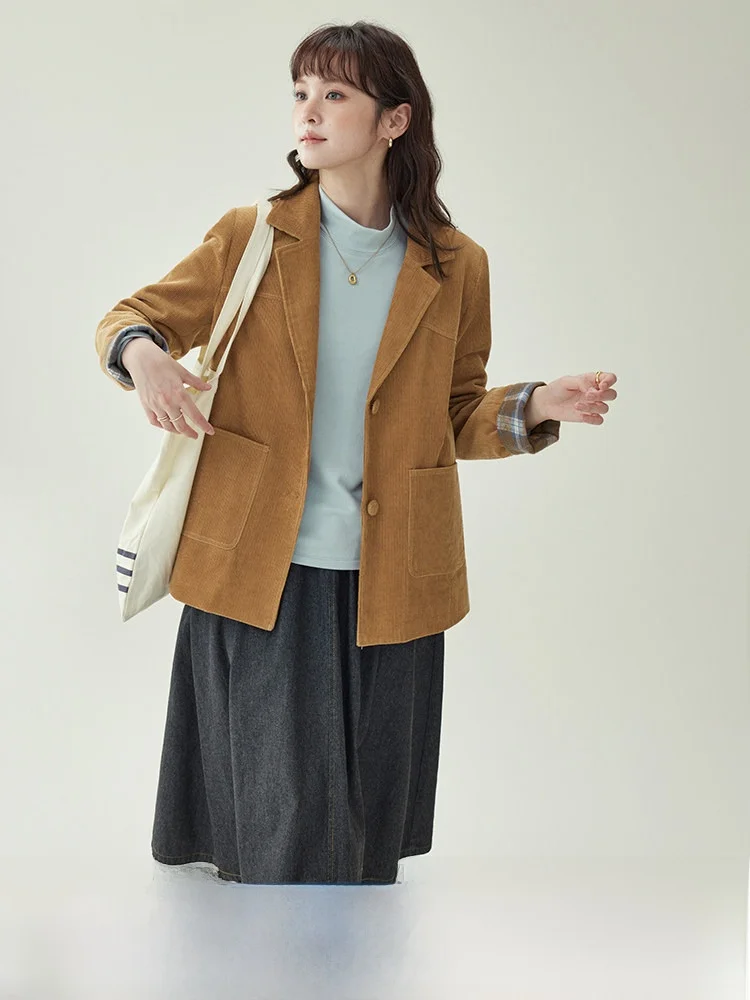 

Original Retro Pure Cotton Suit Jaet Women's Long Sve V-Ne Top by AMUU North Island Autumn New Sle Casual Wear