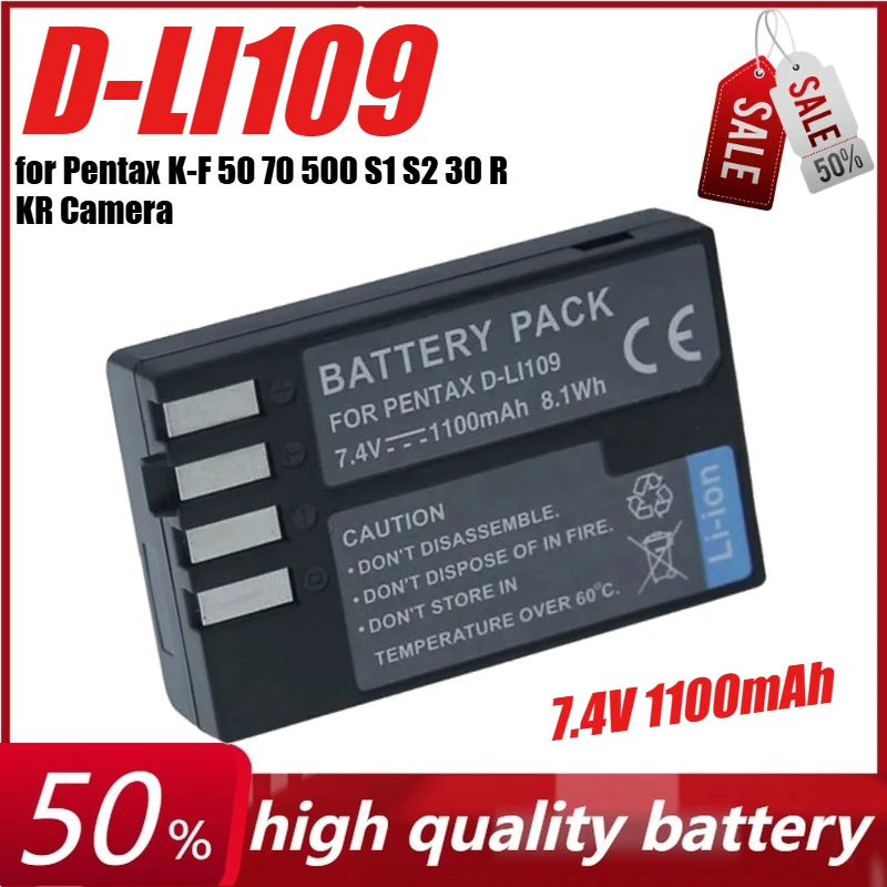 

7.4V 1100mAh D-LI109 for Pentax K-F 50 70 500 S1 S2 30 R KR Camera