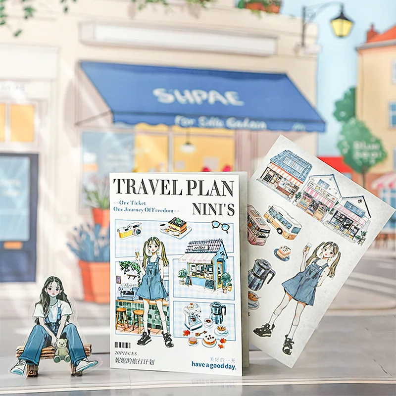 1pack/2pack pack Nini's Travel Plans Series Original 20pcs/1pack stickers per Dual Material Scenery Sticker Book