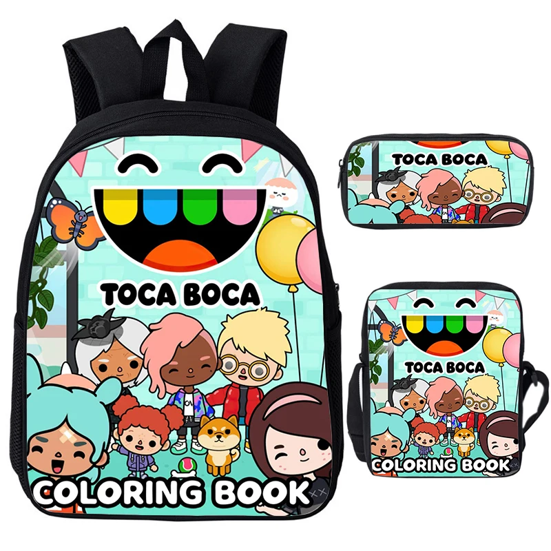 Toca Life World Sac à dos pour adolescents, Anime 3D, Cartable Mochila pour étudiants, Sacs à dos à fermeture éclair, 3 pièces par ensemble