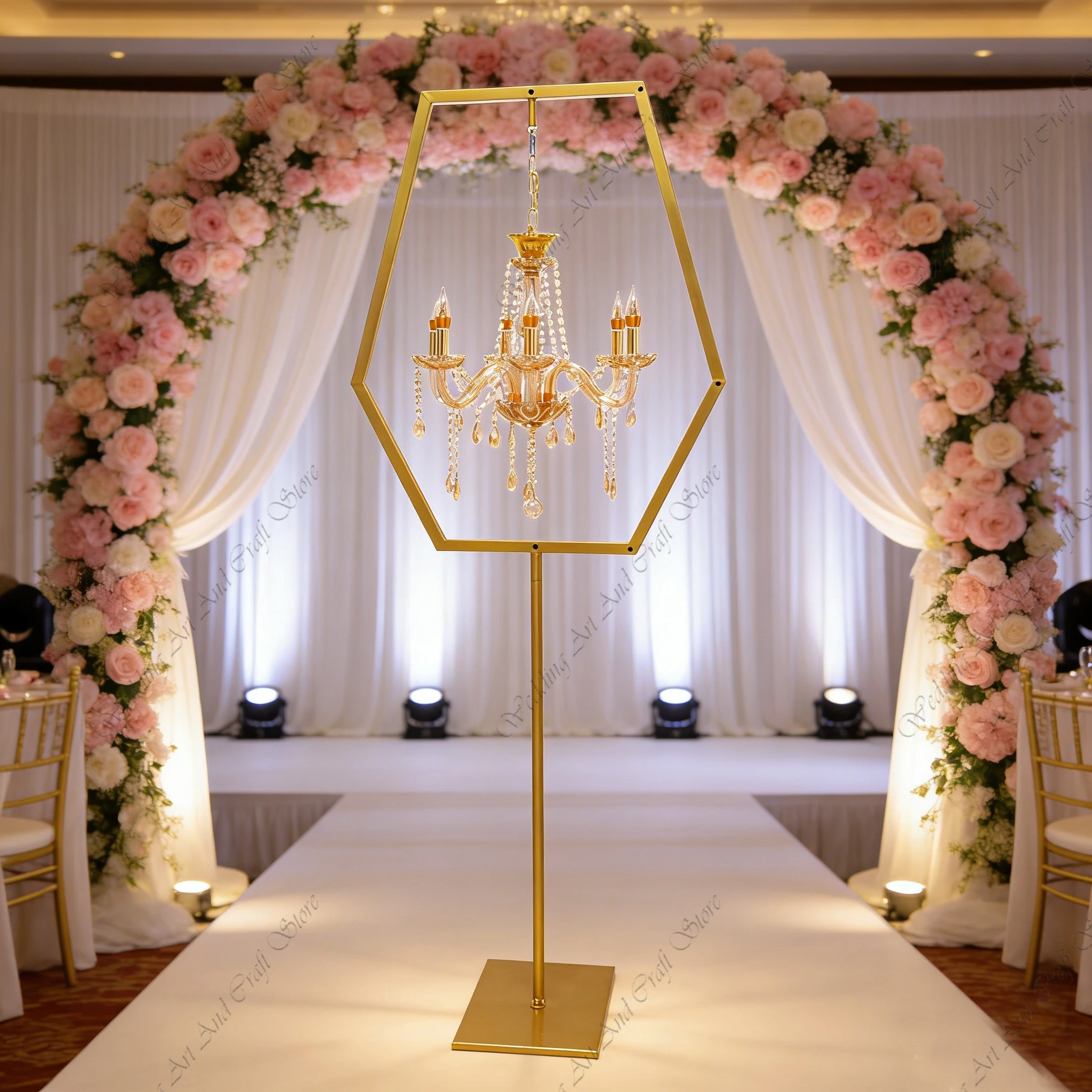 

Набор из 6 штук: Элегантные золотые свадебные канделябры-центрасты для стола, 80-120 см, с индивидуальным дизайном, хрустальные подставки для цветов, модель ivy756