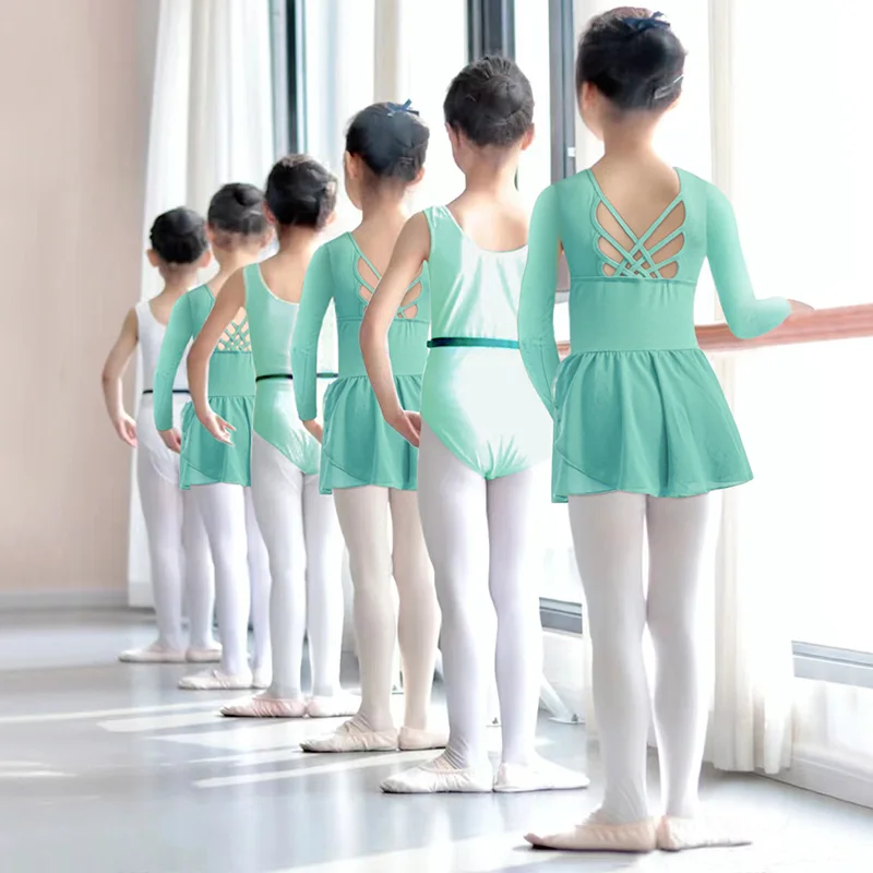 Dziewczęce świąteczne body baletowe z długim rękawem, spódniczki gimnastyczne z motywem motyla, odkryte plecy i podszewka, sukienka do tańca.