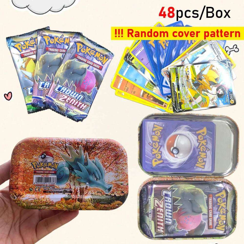 Pokemon 41/42/48/118 Uds. Caja de Metal de hierro en caja, juguete de batalla, caja de Pokemons de origen perdido con juego de Pikachu, tarjetas bancarias de Anime para niños