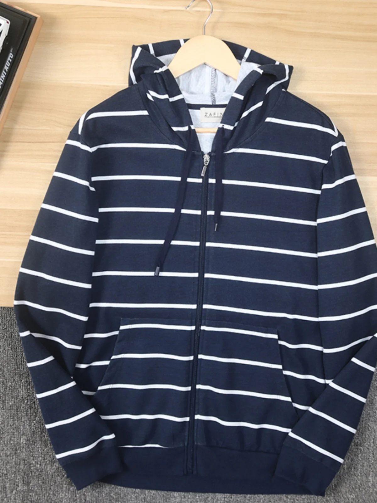 

Fashionable Striped Hooded Open Cardigan Jacket New Arrival Spring Autumn Men's Long Sleeve Sweatshirt Top Straight Cut Youth