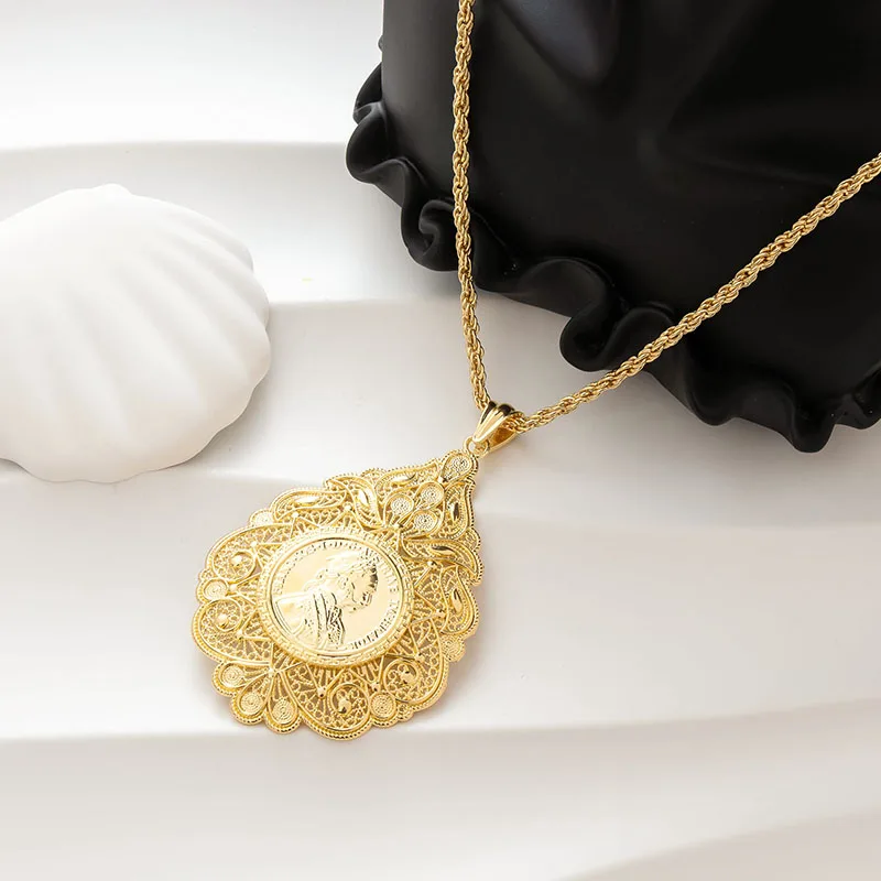 

Кулон-монета в форме монеты для женщин, альжирское свадебное ожерелье, длинная цепочка, украшение с изображением Наполеона