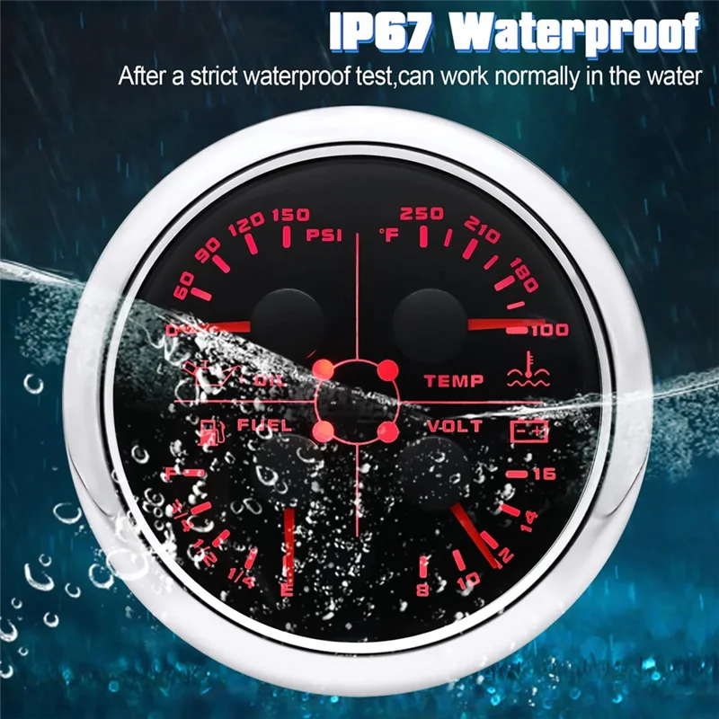 

A040-85Mm 4-In-1 Multifunction Gauge With 0-190Ohms/240-33Ohms Fuel Level Gauge Water Temp Oil Press Voltmeter