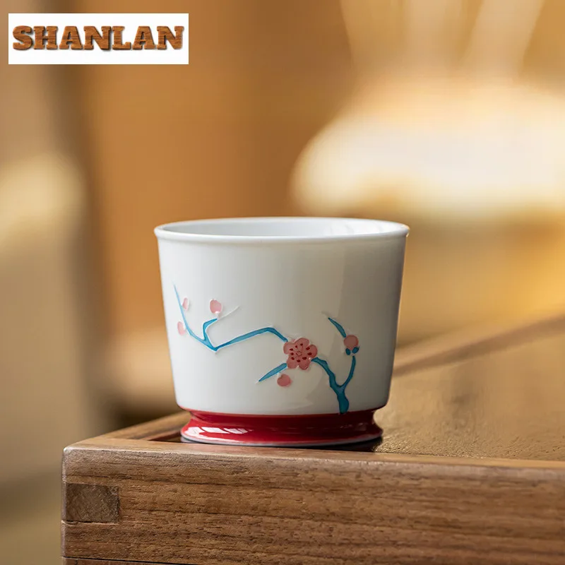 

125ml Hand Painted Plum Blossom Teacup Elegant Tea Bowl Tea Pair Tea-tasting Personal Cup Jianzhan Master Cups Chinese Tea Set