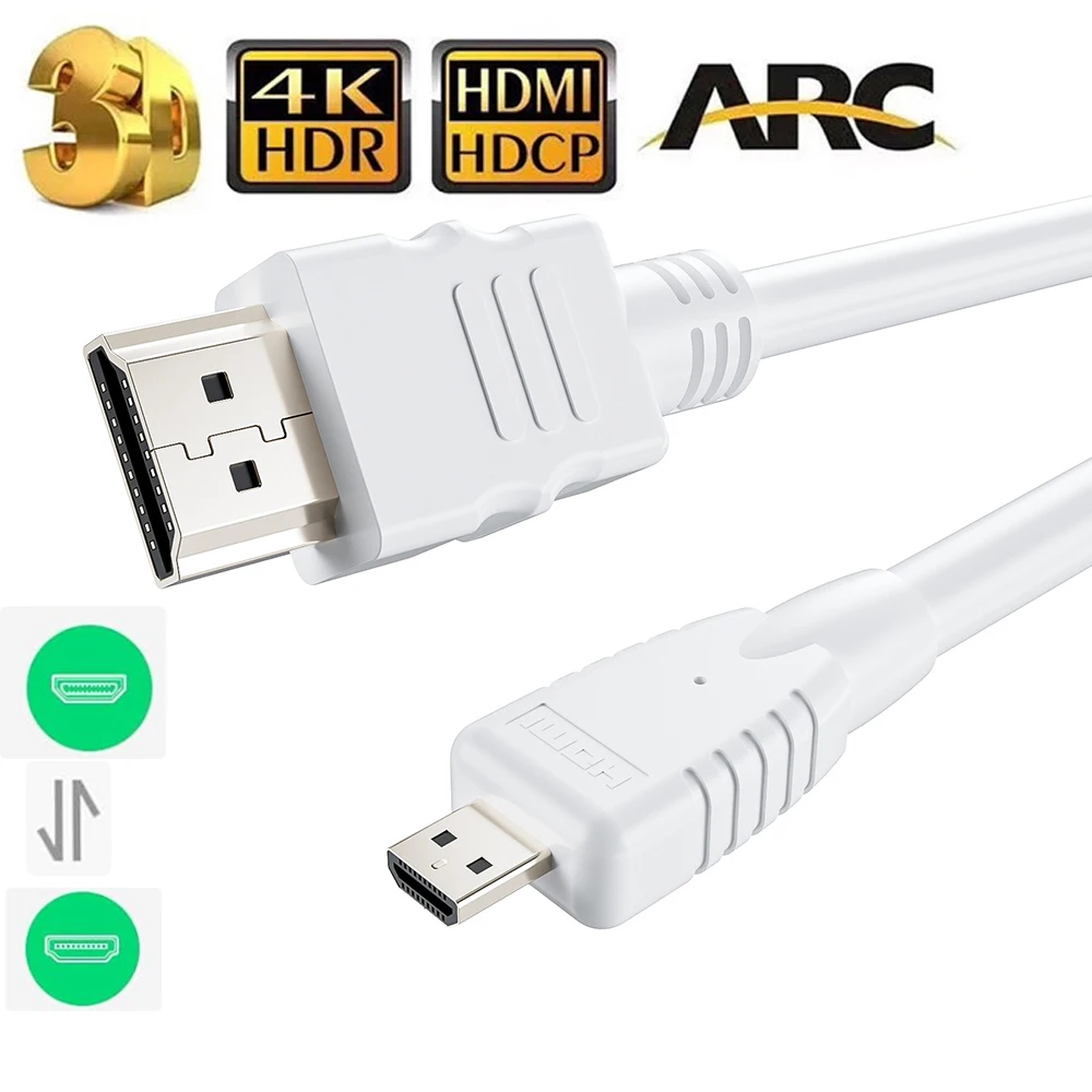 White Micro HDMI Cable for Raspberry Pi 4B Retroid Pocket 4Pro/4/3/3+  GoPro Hero 7/6 HDMI to MIcro HDMI cable Short