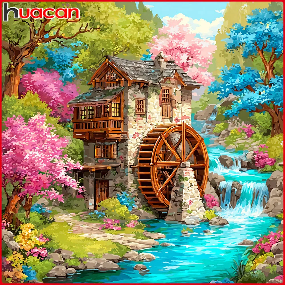 Huacan Vollquadratische und runde Diamantmalerei: Frühlingsblumenhaus Diamantstickerei Landschaft Komplettset Handgemachtes Geschenk