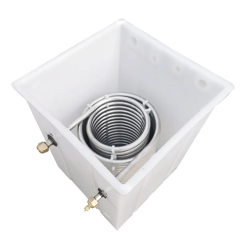 Plastic water tank heat exchanger evaporator stainless steel, titanium coil matching laser chiller water tank coil