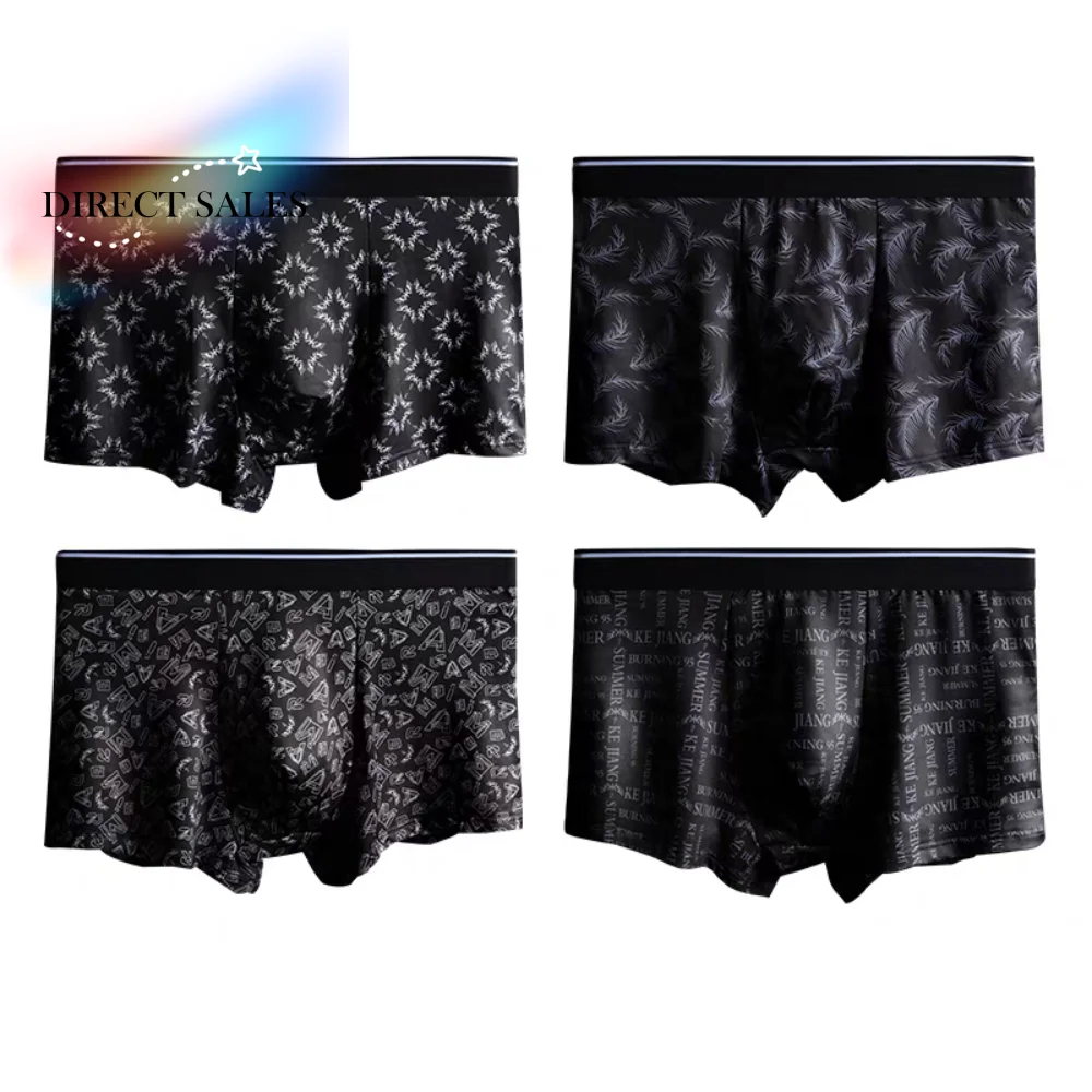 

4PCS Simple Stripe Letter Men's Flat Panties Seamless Large Size Boxer Shorts Male Underpants Low Waist Mens Underwear Man