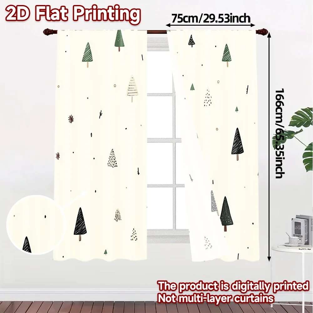 2pcs,Curtains Cute Christmas Trees_a (3) Chic Pattern Curtains Fabric Curtains Holiday Ldeal for Bedroom & Various Living Spaces