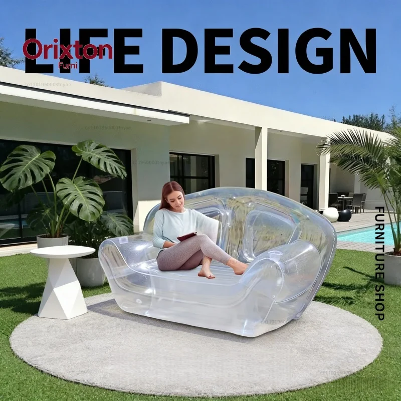Outdoor Camping Transparent PVC Inflatable Sofa, Double Sofa Chair, Living Room Leisure Backrest Sofa Garden Inflatable Chair