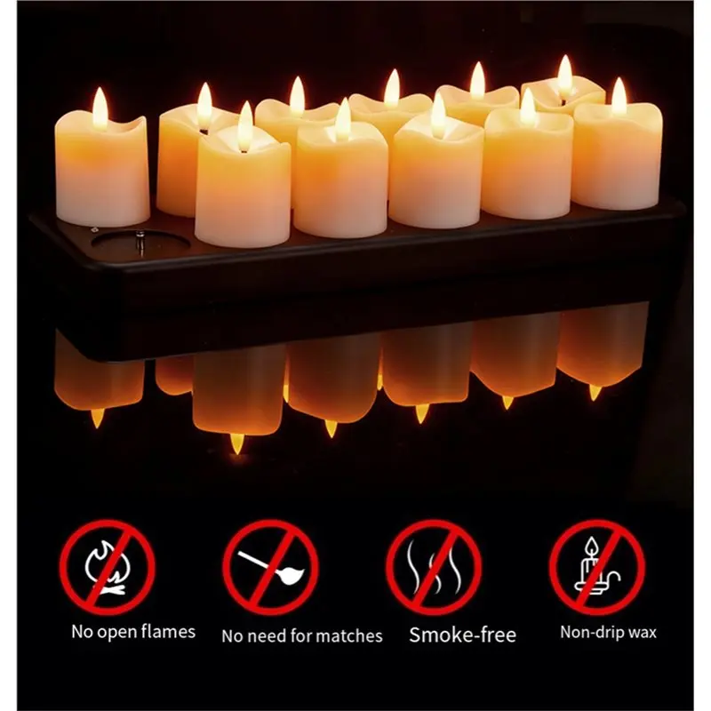 A96I-Rechargeable Candles, 12 Pcs LED Flameless Tea Light Candles With Remote Charging Base