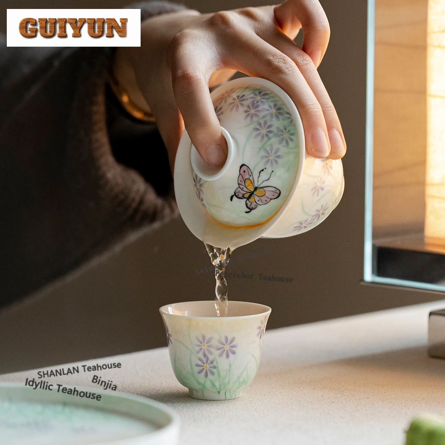 140ml Oil Painting Style Hand Painted Wildflower Gaiwan Zen Tea Tureen Tea Bowl With Lid Kit Tea Maker Cover Bowl Drinkware Gift
