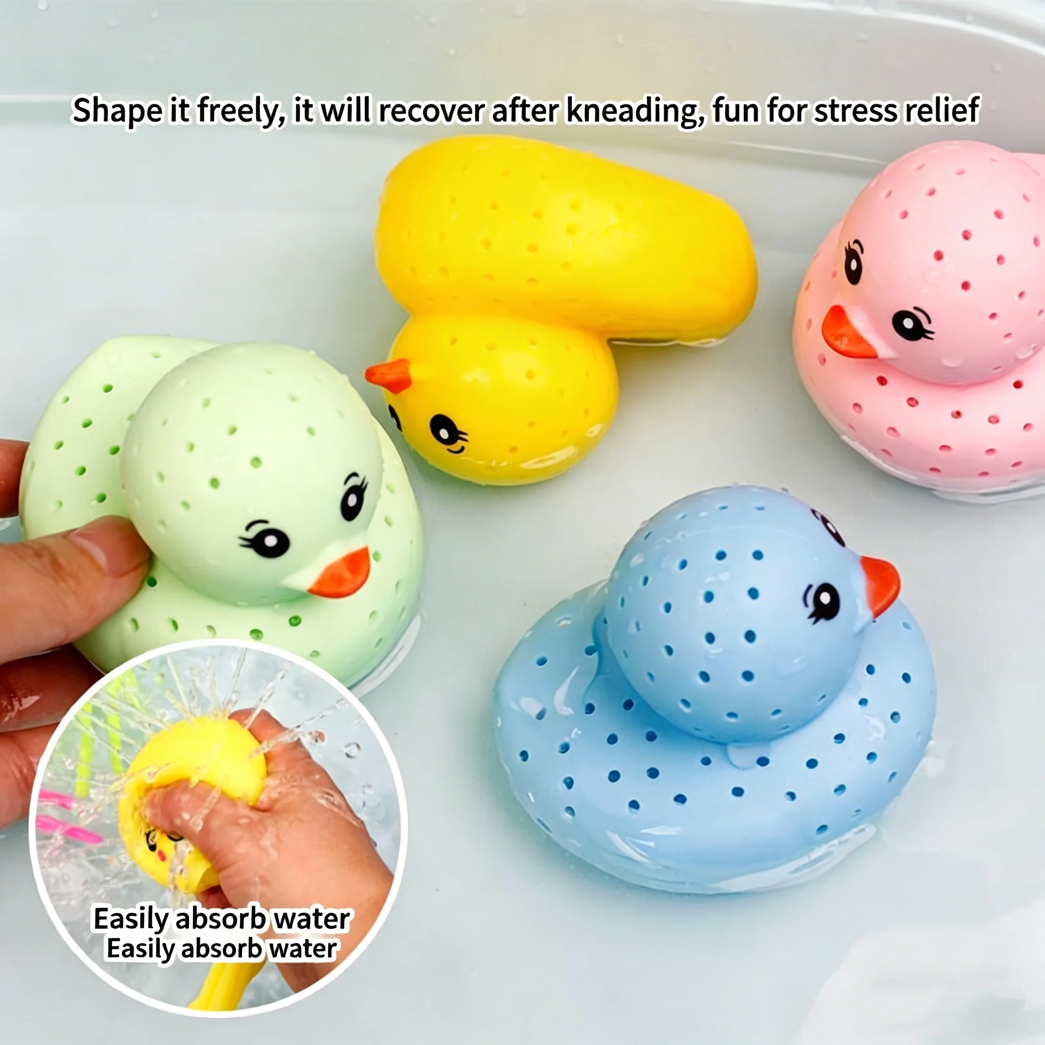 

Colorful Sponge Duck Bath Toys Squirting Water Absorbing Duck Squeeze Stress Relief Toy for Kids Bathtub Swimming Pool Play