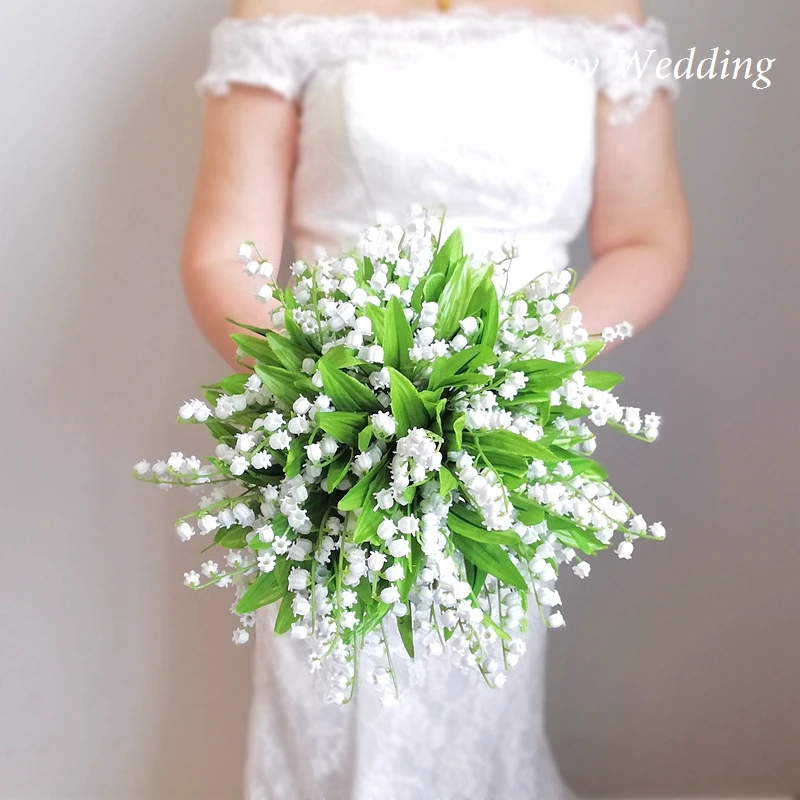 Large Size 2022 Elegant Wedding Flowers White Artificial Lily of The Valley Flowers Bride Wedding Bouquet Bridesmaid Mariage