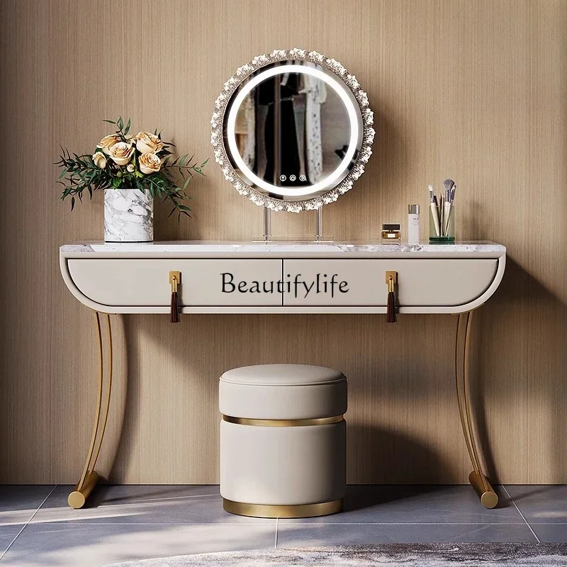 

Z.Light luxury makeup table villa large flat floor high-end solid wood marble dressing table