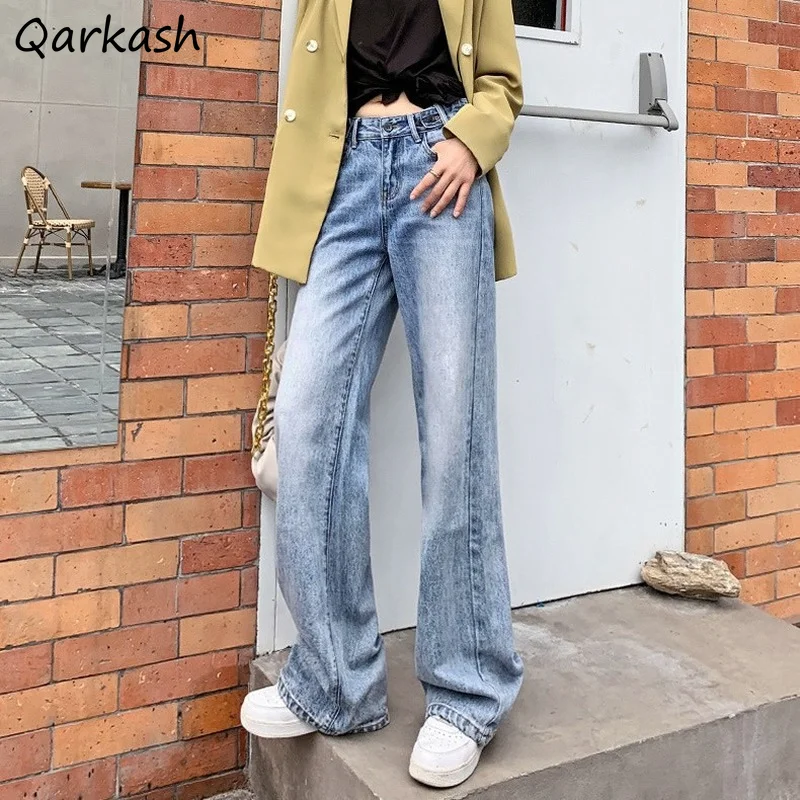 

Jeans Women Full-length Wide Leg High Waist Chic Baggy Bleached Washed Female Vintage Korean Style Trendy Lady Bottom Popular BF