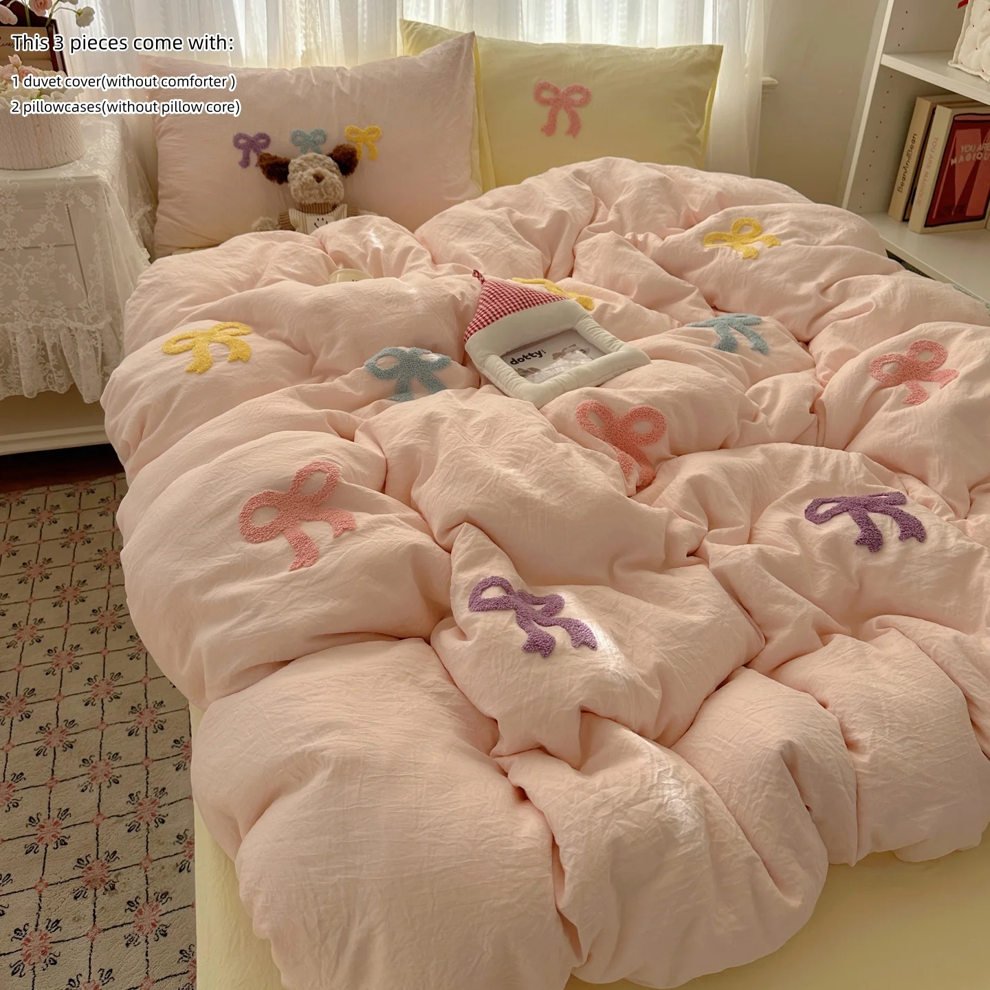 3 Piece Sheet Set Chut bowknot embroidery duvet cover Set ， comfortable Bedding Set Bedspread for All Season