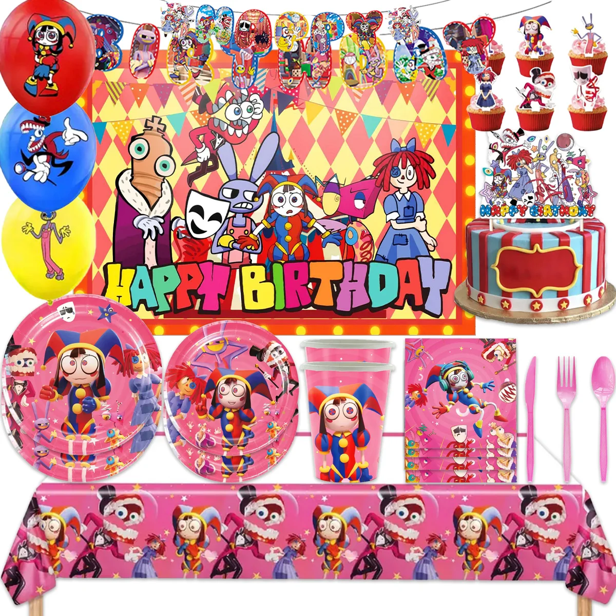 Die erstaunliche digitale Zirkus thema Party dekoration Kinder geburtstag Einweg geschirr Ballon Banner Kulissen Baby party