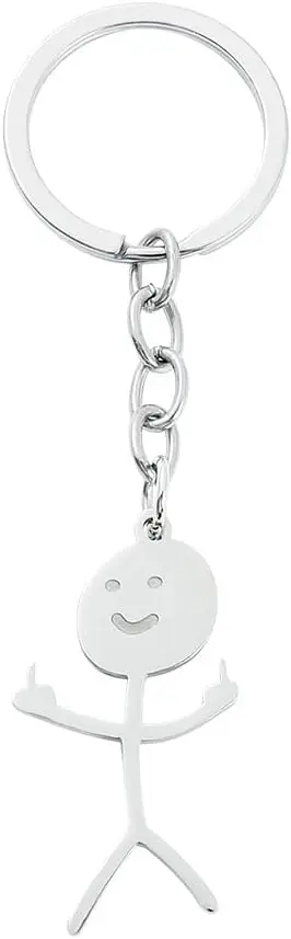 

Funny Stainless Steel Middle Finger Keychain Long Distance Friendship Matching Gift