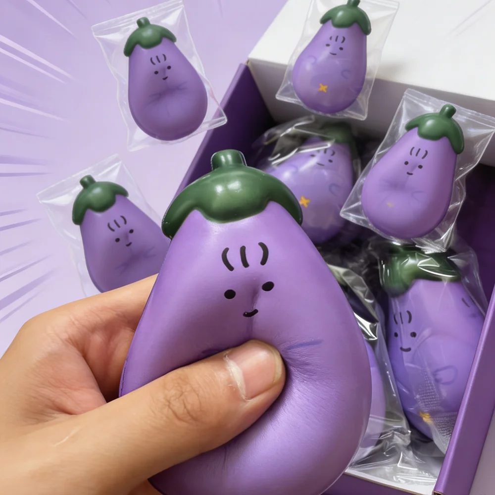 New Vegetables And Fruits Stress Ball Squishy Elastic Eggplant Funny Decompression Stress Anxiety Relief Game Squeeze Prank Toy
